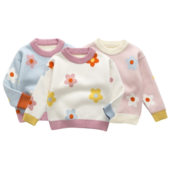 Godderr Kids Baby Girls Flower Sweater Pullover Knit Sweater Fall Winter Padded Thickened Sweater Coat for 1-7Y