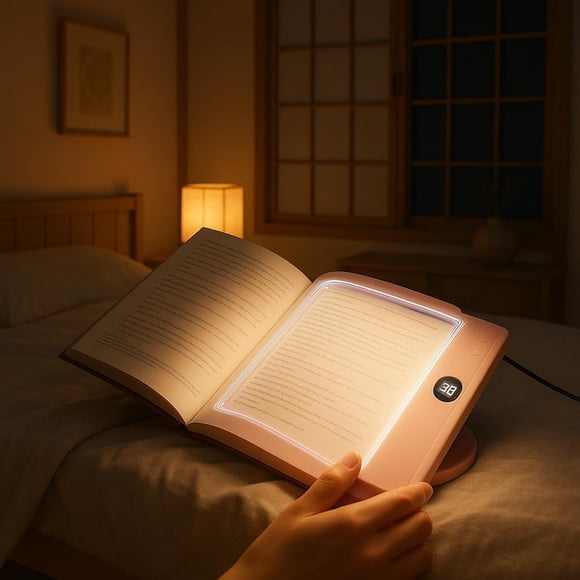 Rechargeable Flat Book Light with Timer & 3 Color Modes – Dimmable LED Page Glow Reading Light for Bed, Eye-Care Flat Panel Lamp, Portable Transparent Bookmark for Night Readers & Travel (Pink)