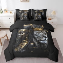 Feelyou Tribal Black Princess Bedding Comforter Set 7 Pieces, Wildlife Lion King Full Bedding Set, Southwestern Bohemian Style Reversible Fitted Sheet Flat Sheet, Microfiber Bedroom Decor