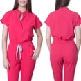 thumbnail image 2 of ASDFVBKG Scrubs Sets for Women Round Neck Snap-Front Short Sleeve Jogger Suits with Pockets Stretch Top & Pants 2025 Medical Nursing Uniform Casual Workwear Sets Hot Pink XL, 2 of 5