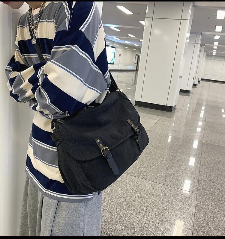 LinYooLi Canvas Messenger Bag for Men Women Y2k Vintage Crossbody Travel Satchel Shoulder Bag Hobo Grunge Hippie Laptop Bag