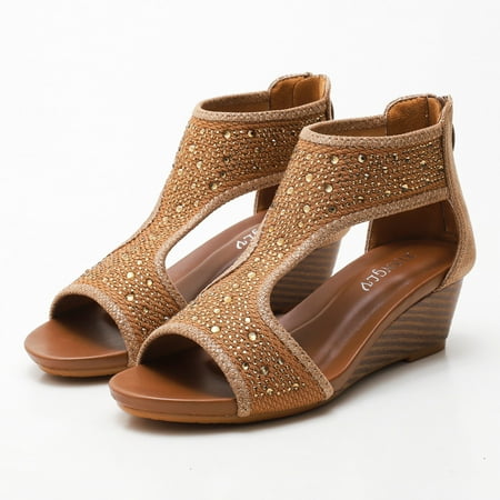 

Cathalem Fashion Spring Summer Women Sandals Wedge Heel Open Toe Breathable Back Zipper Womens Shoes Sandals Platform Wedge Brown 8