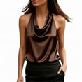 thumbnail image 5 of Silk Satin Halter Tops for Women，Summer 2026 Cowl Neck Tie Back Going Out Sleeveless Business Casual Tank Top Elegant Satin Tie Back Tank Top Brown XS, 5 of 8