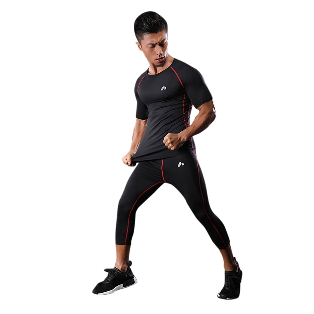 Men's Sportswear Higt Elastic Clothes Fitness Running Jogging Tight ...
