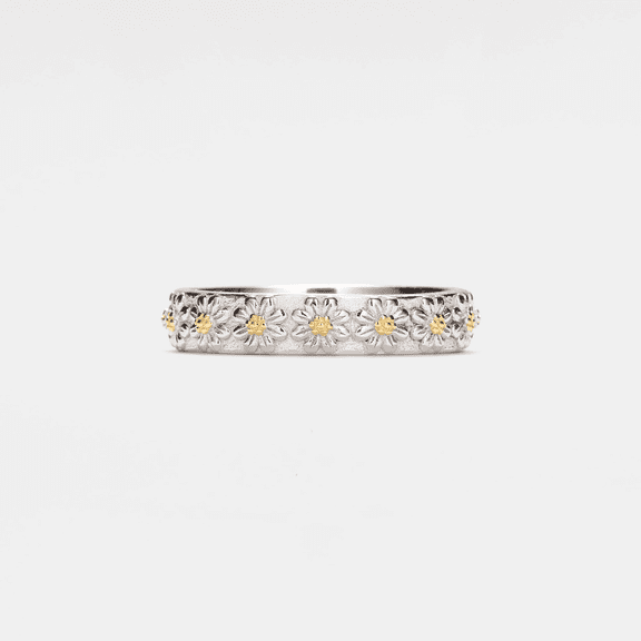 Daisy Flower Band Ring in 925 Sterling Silver