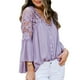 thumbnail image 4 of Qarigey Camisa de mujer Blusa de encaje con cuello en V Camisa de color sólido V Botón de manga larga Top Prendas para la parte del cuerpo Violeta L, 4 of 6