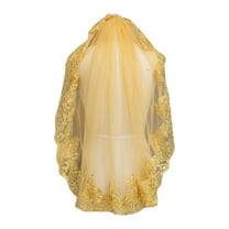 COMEET Wedding Veil, Women Soft Mesh Metallic Gold Sequins Embroidered Lace Vintage Mantilla Wedding