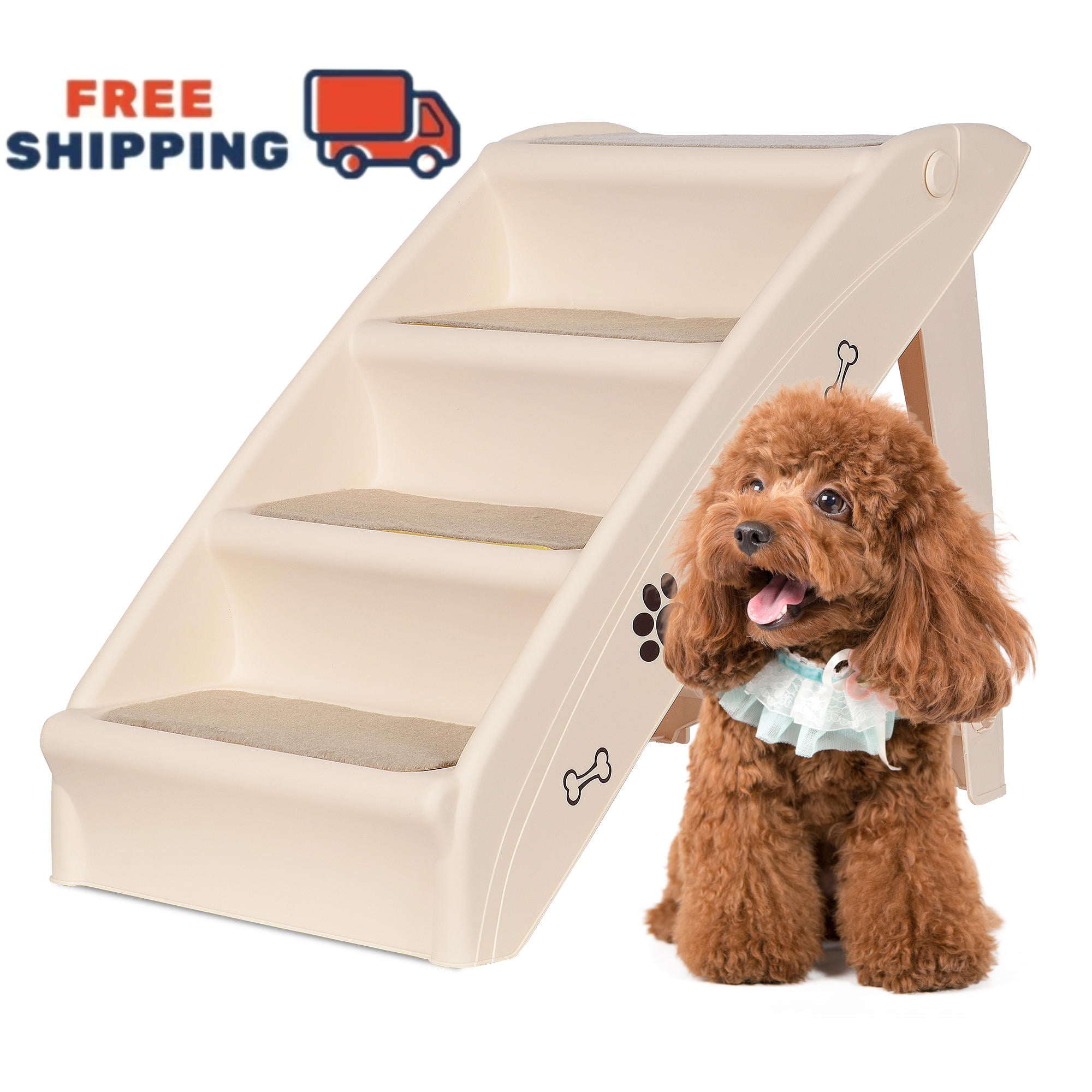 WOMEOW 4 Steps Folding Plastic Pet Dog Stairs With Non slip Pad