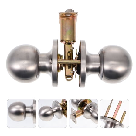 HEMOTON  Door Lock Indoor Locks for Doors Black Interior Knob Silver