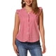 thumbnail image 1 of Blusa de mujer con volantes de cuadros Gingham Inspire Chic, cuello en V, manga corta, talla XS, color rosa intenso, 1 of 6