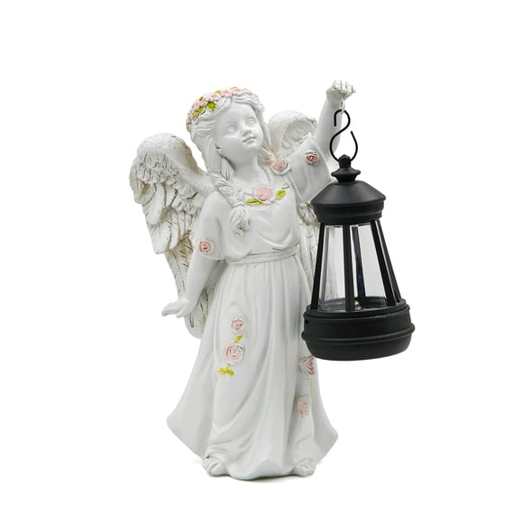 Statue de Jardin Solaire Figurine Angel - 9 Pouces Fée Angel Lumières Solaires Extérieures avec Lanterne Suspendue pour Balcon Patio Cour Ornement, Décoration de Cimetière Tombe, Cadeaux pour Femmes Maman, Cadeaux Commémoratifs