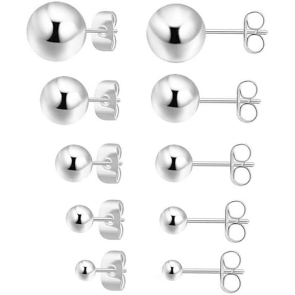 ZYHH 925 Sterling Silver Stud Earrings for Women, 5 Pairs Tiny Ear Stud Set for Multiple Piercings in 2mm - 6mm Sizes, Hypoallergenic Jewelry Gift