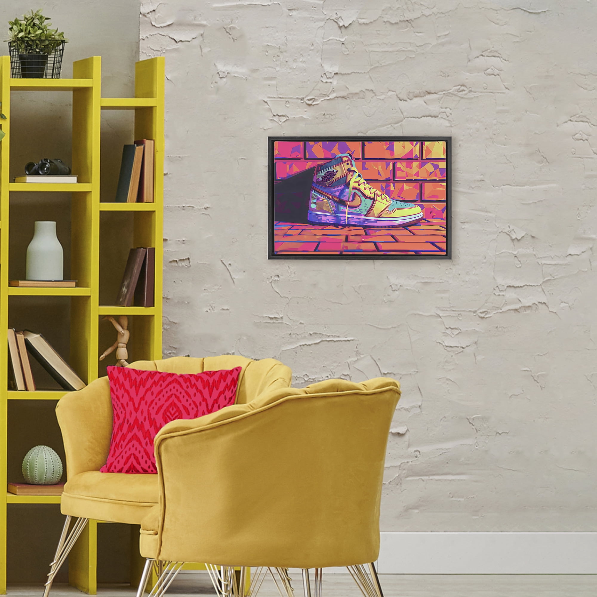 Stupell Industries Sneaker with Vibrant Geometric Hues Black Framed Floater Canvas Wall Art, design by Creative Studio