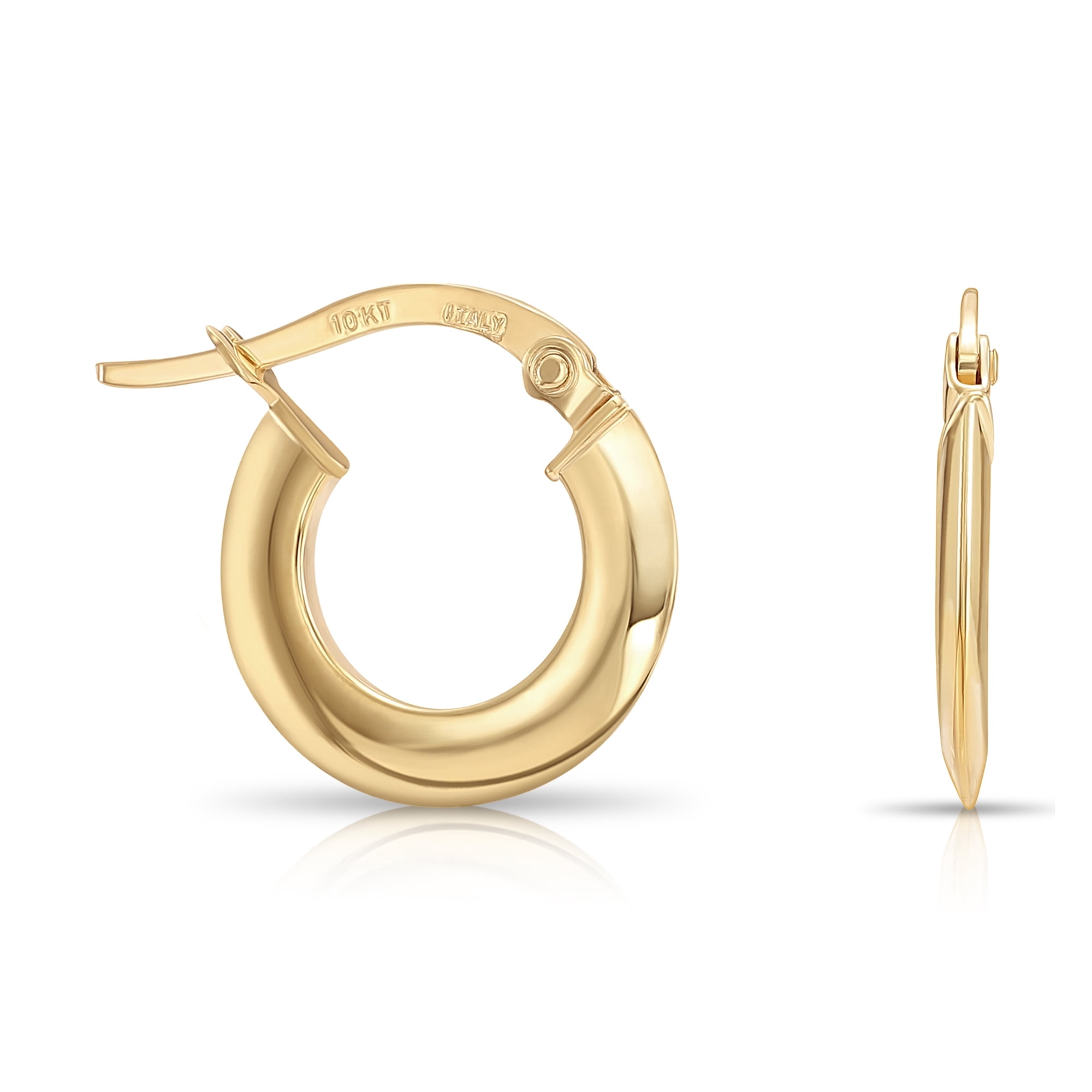 Tilo Jewelry 10K Yellow Gold Polished Flat Tube Round Italian Hoop Earrings | 14mm Small | Dainty Everyday Earrings for Women & Unisex