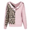 thumbnail image 5 of Arlun Womens V-Neck Leopard Print Sequin Pullover Sweaters Long Sleeve Loose Soft Comfort Casual Tops for Autumn Winter Oversized Loose Casual Outfits for Women 2025 Pink XXXL, 5 of 6