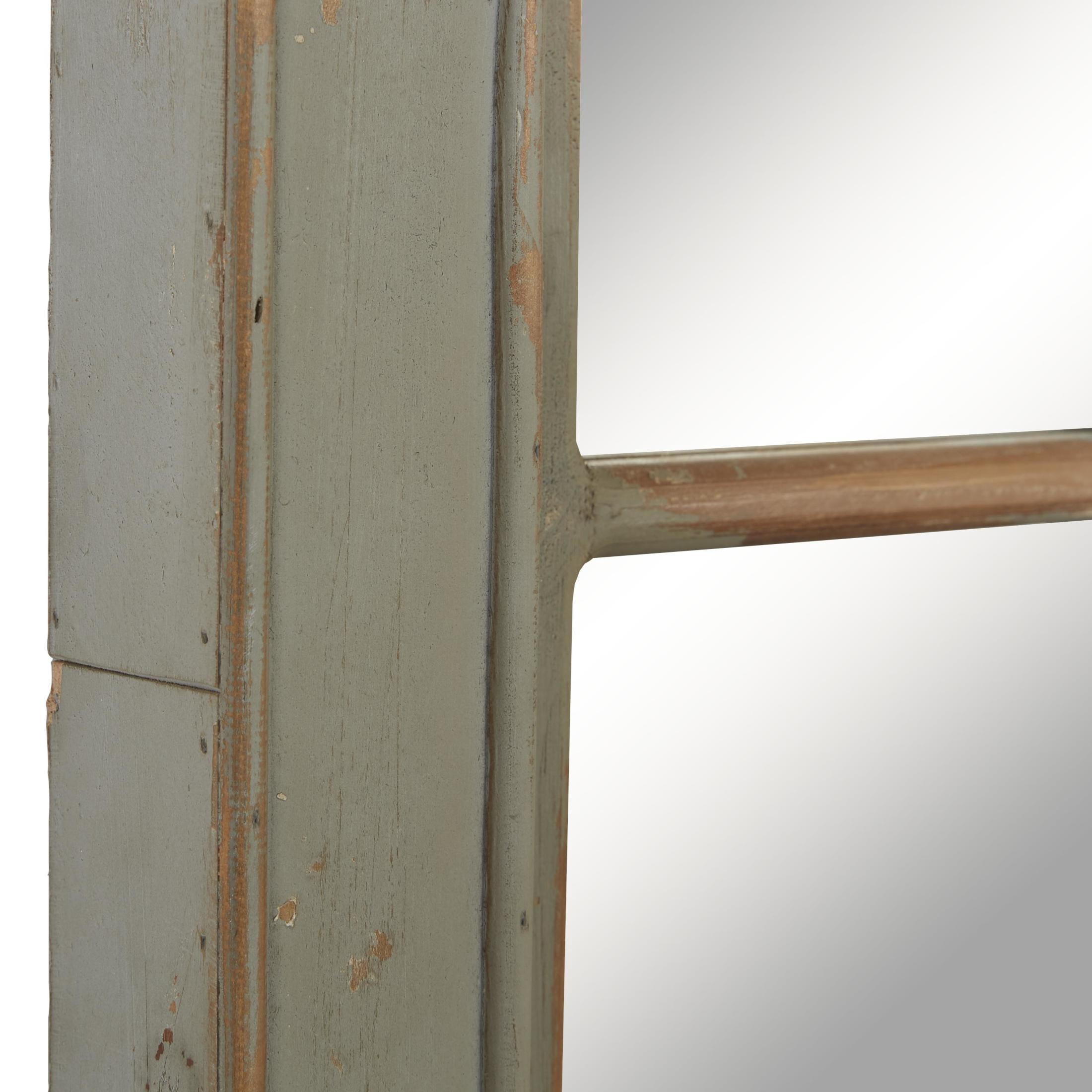 DecMode 37" x 48" Gray Window Pane Inspired Wall Mirror with Arched Top and Distressing