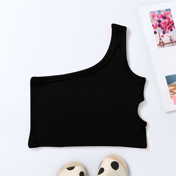 Girls One Shoulder Tank Tops Single Shoulder Ruffle Solid Color Casual Layering Camisole Size 3-4Y