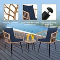 thumbnail image 4 of 3 Piece Wicker Patio Sets, Outdoor Chairs Set with Navy Cushions, Natural Color Wicker Bistro Set, Backyard Conversation Chairs Set with 2 Armchairs and Tempered Glass Coffee Table, D8553, 4 of 8