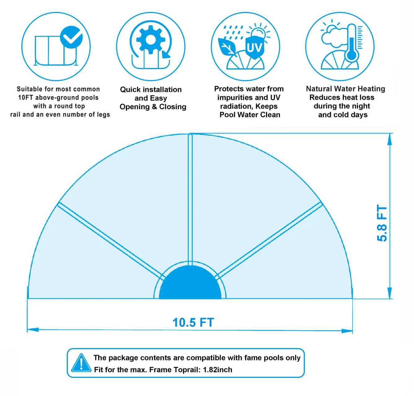10 FT Round Multifunctional All Weather Cover Pool Dome Enclosure for Outdoor Pools, Compatible Clean & Warm Water, Suitable for 10 foot Round Frame Pools