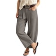 thumbnail image 4 of Xdegoge Womens Wide Leg Lounge Pants Casual Loose Fit Pleated Trousers with Pockets High Waisted Elastic Flowy Beach Yoga Pants for Summer Vacation, 4 of 7