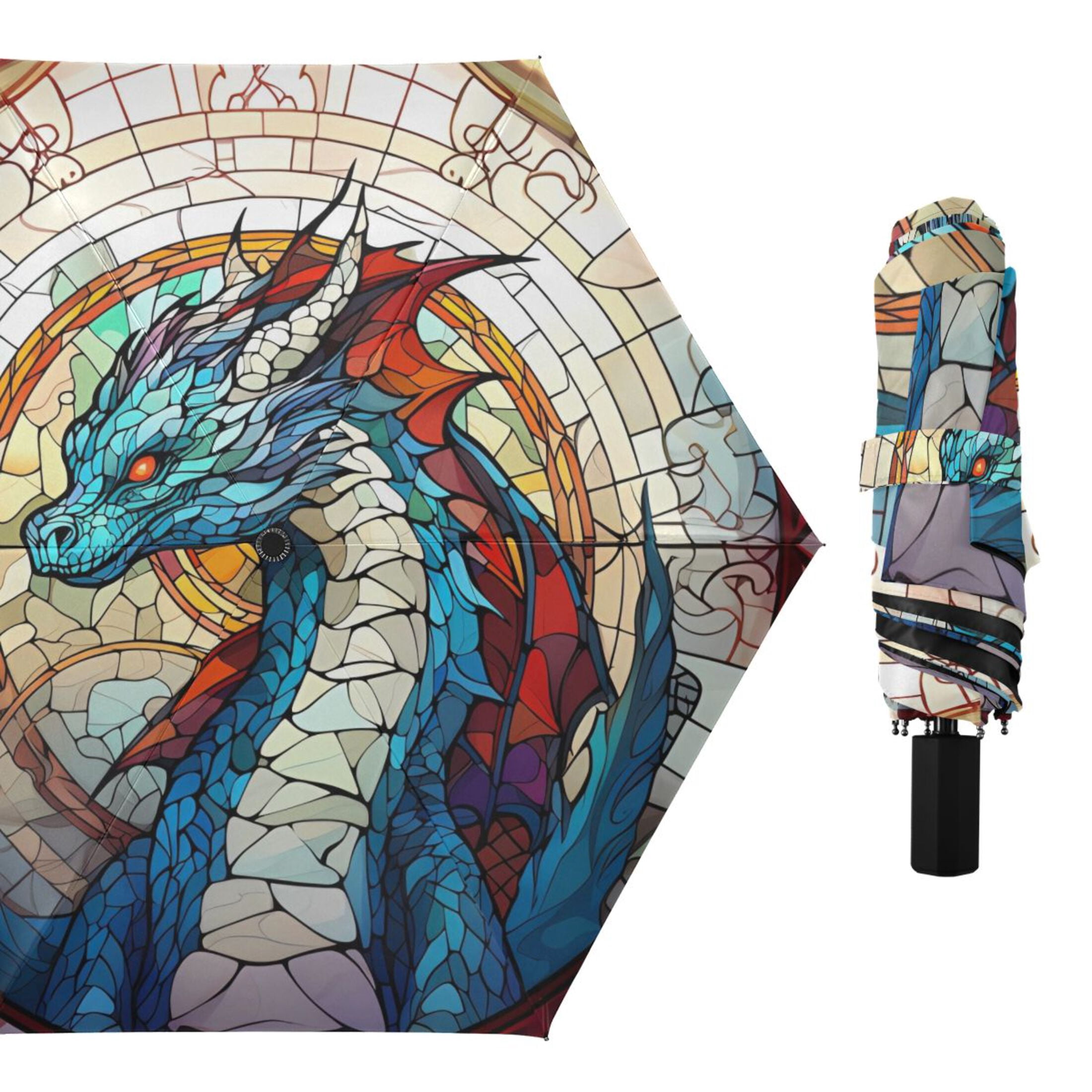 Dragon Bohomia Compact Folding Umbrella for Rain Windproof Travel Umbrella UPF 50+ Lightweight Packable Arc Size