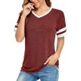 thumbnail image 1 of T-shirt à Col en V pour Femmes - T-Shirt Décontracté Ample à Manches Courtes, Style Baseball, à Blocs de Couleur, Rayé, Raglan, 1 of 6