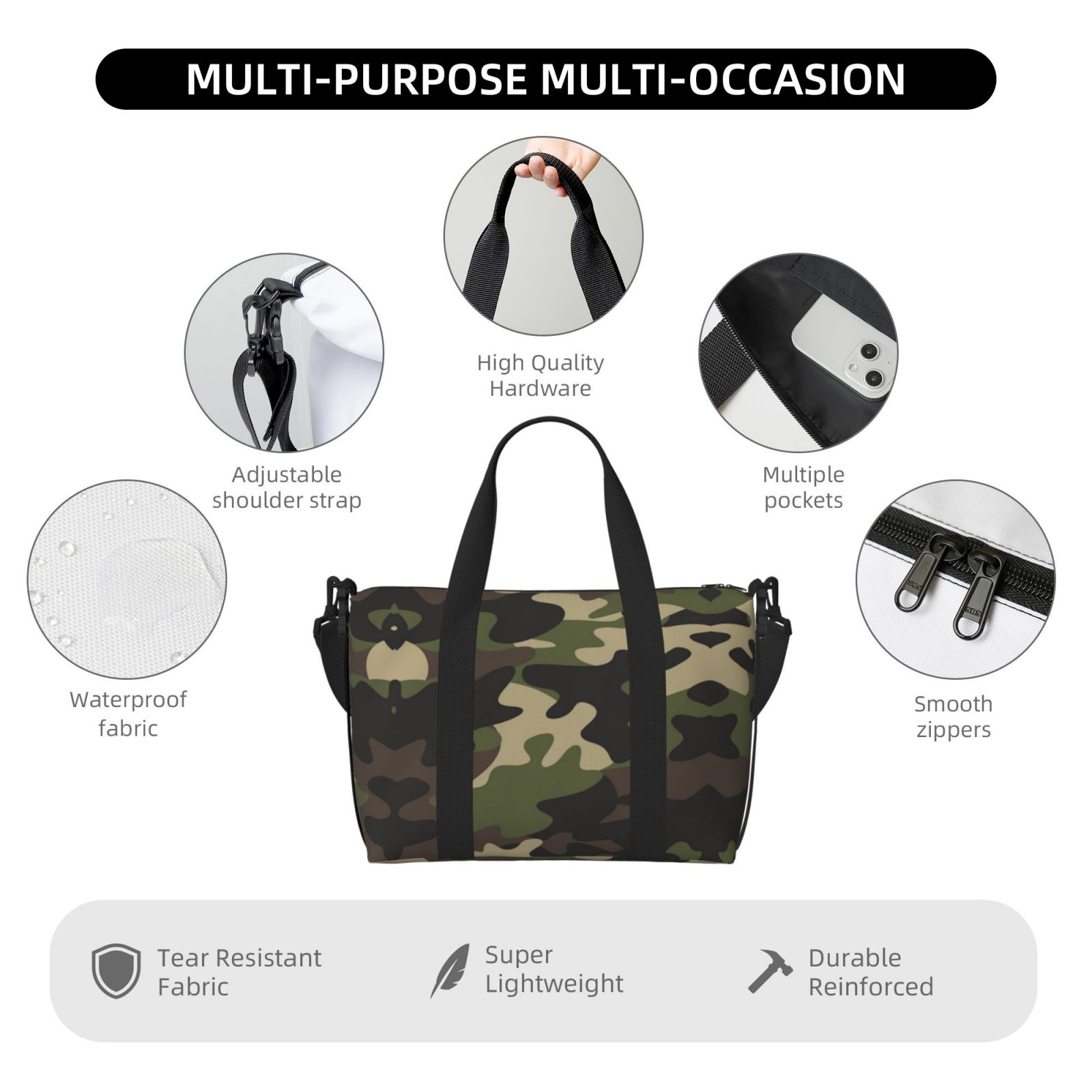 Travel Duffel Bag Camouflage Print Pattern Sports Tote Gym Carry On Bag Overnight Crossbody Bag For Women Men