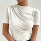 thumbnail image 4 of Body moldeador para mujer, color liso, ligero, fino, plisado, ajustado, manga corta, cuello redondo, mono con aberturas., 4 of 5