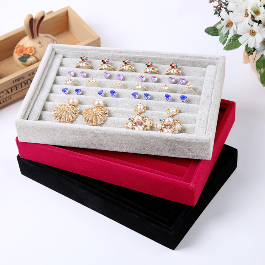 Details about   Jewelry Ring Display Organizer Case Tray Holder Earring Storage Box Black 