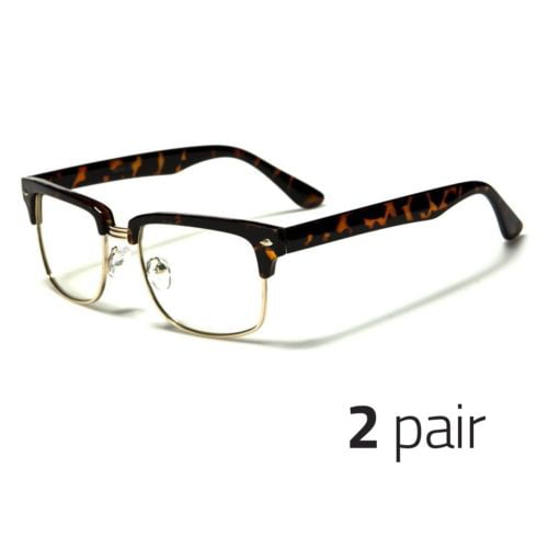 2 Pair Vintage Clear Lens Nerd Glasses Mens Womens Half Metal BlackS 