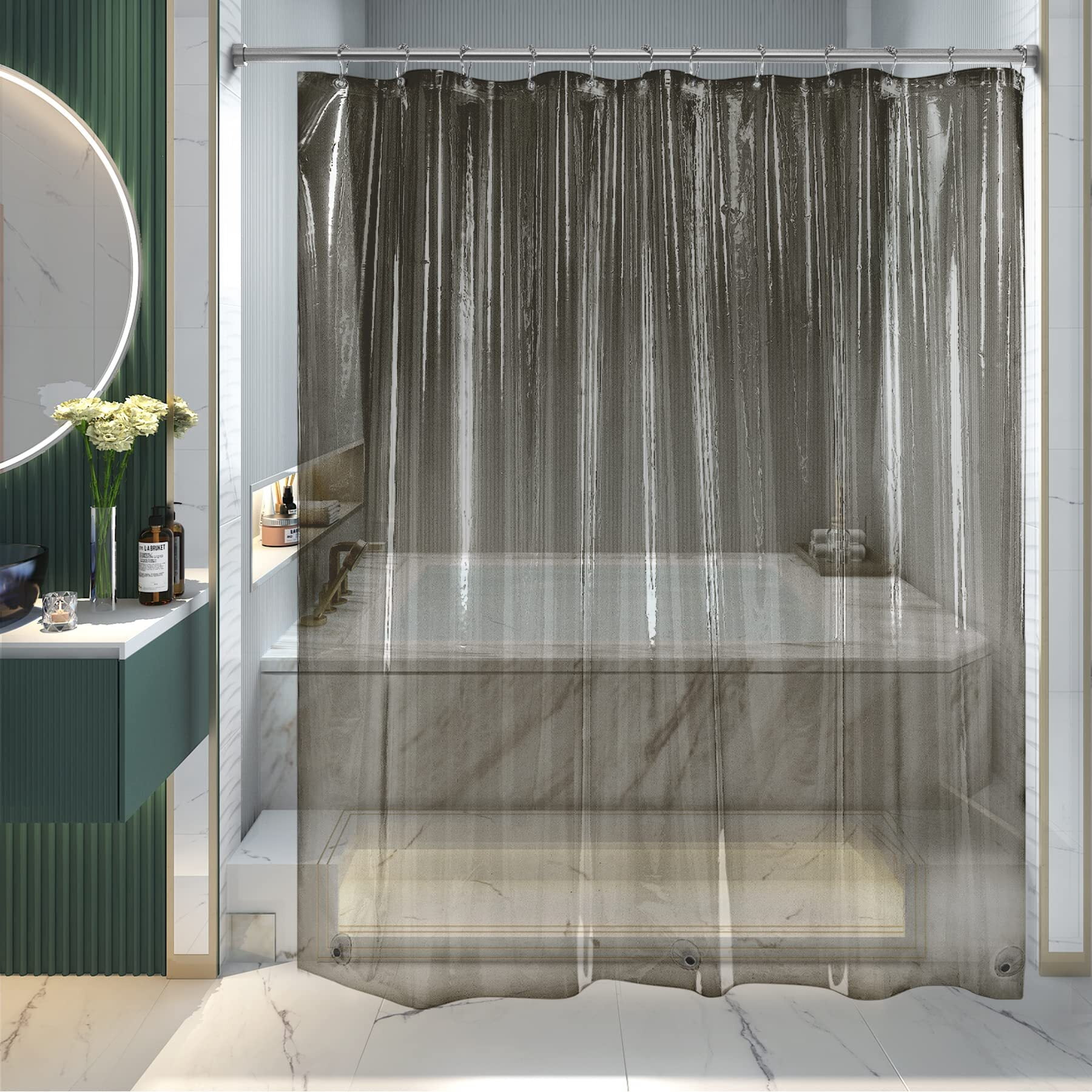 AmazerBath Shower Curtain Liner, 72x72 Transparent Black Shower Curtain Liner, Lightweight Plastic Shower Curtain Liner, PEVA Waterproof Shower Liner for Bathroom with 3 Magnets and 12 Grommets