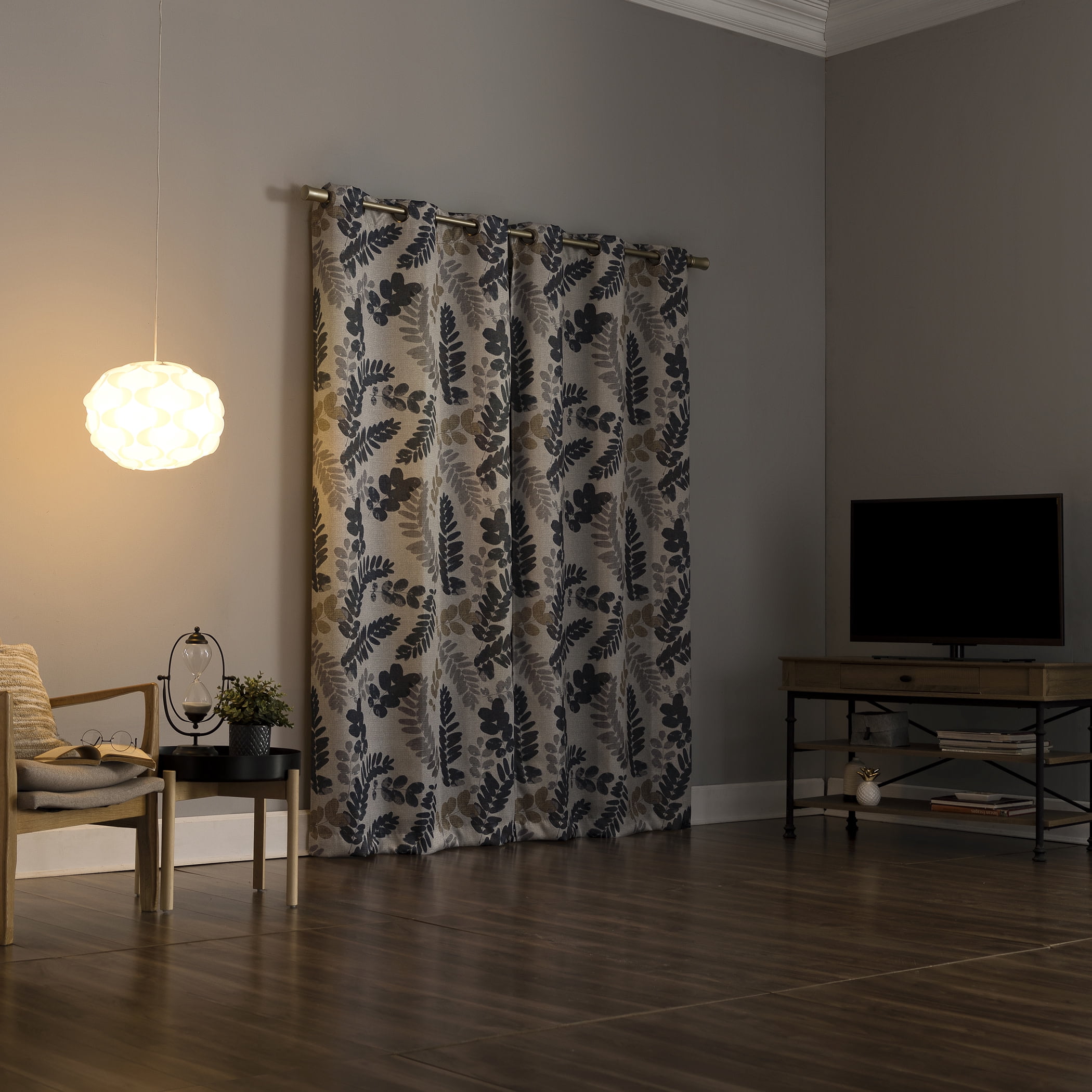 Sun Zero Alamea Botanical Print Theater Grade 100% Blackout Grommet Curtain Panel, 40"x108", Indigo