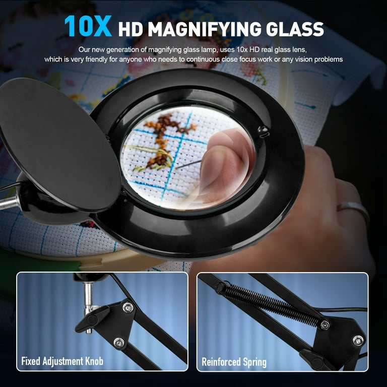 5X & 10X Magnifying Glass with Light and Stand, 2-In-1 Stepless