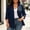 Navy#1, variant on Caywon Women's Plus Size Open Front Blazer, 3/4 Sleeve Work Jacket with Shoulder Pads & Flap Pockets, Solid Stretch Lined Coat for Work, Vacation & Casual Wear