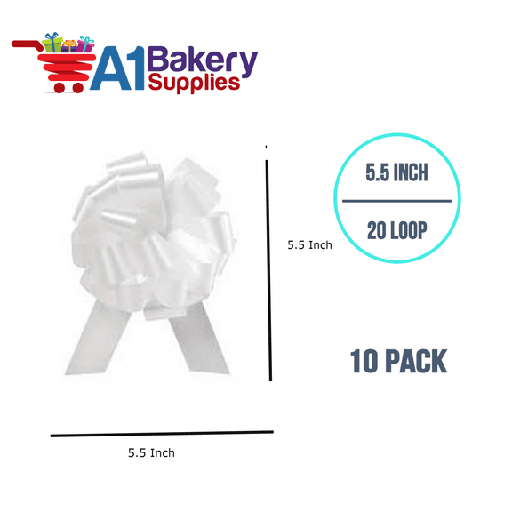 10 Pieces Pull Bow for Gift Wrapping Pull Bow With Ribbon for Wedding Gift Baskets, 5.5 Inch 20 Loop - Set of 10 (White Flora)