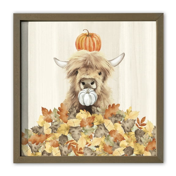 Creative Products Autumn Cow Leaf Pile 16 x 16 Brown Framed Print