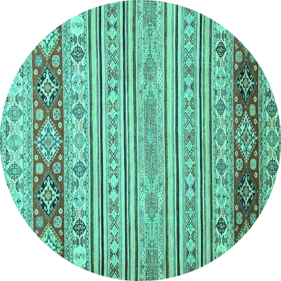 Ahgly Company Indoor Round Abstract Turquoise Blue Modern Area Rugs, 8' Round