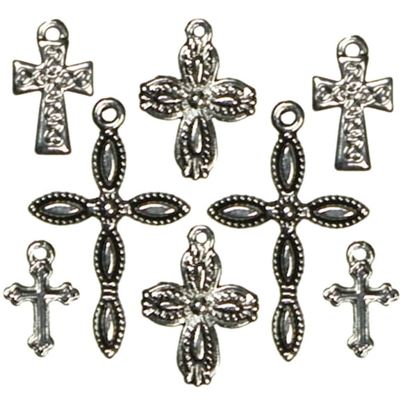 Jewelry Basics Metal Charms-Silver & Black Crosses 8/Pkg
