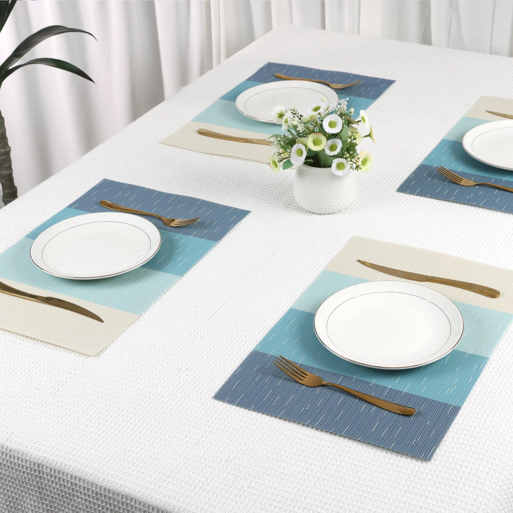 Unique Bargains 8 Packs Placemats for Kitchen Dining Table Decor Washable Green 18x12in