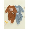 thumbnail image 3 of BemeyourBBs Auntie's Little Bestie Toddler Baby Boy 2 Piece Outfits Long Sleeve Letter Embroidery Waffle Knit Sweatshirt Pants Set Kids Spring Fall Winter Clothes, 3 of 9