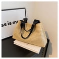 thumbnail image 4 of Zhuge Bolso de hombro tejido para mujer, bolso de mano tejido, bolso de mano tejido elegante para playa de verano, bolsos de hombro de 12,59 x 2,75 x 8,26 pulgadas (caqui y negro), 4 of 5