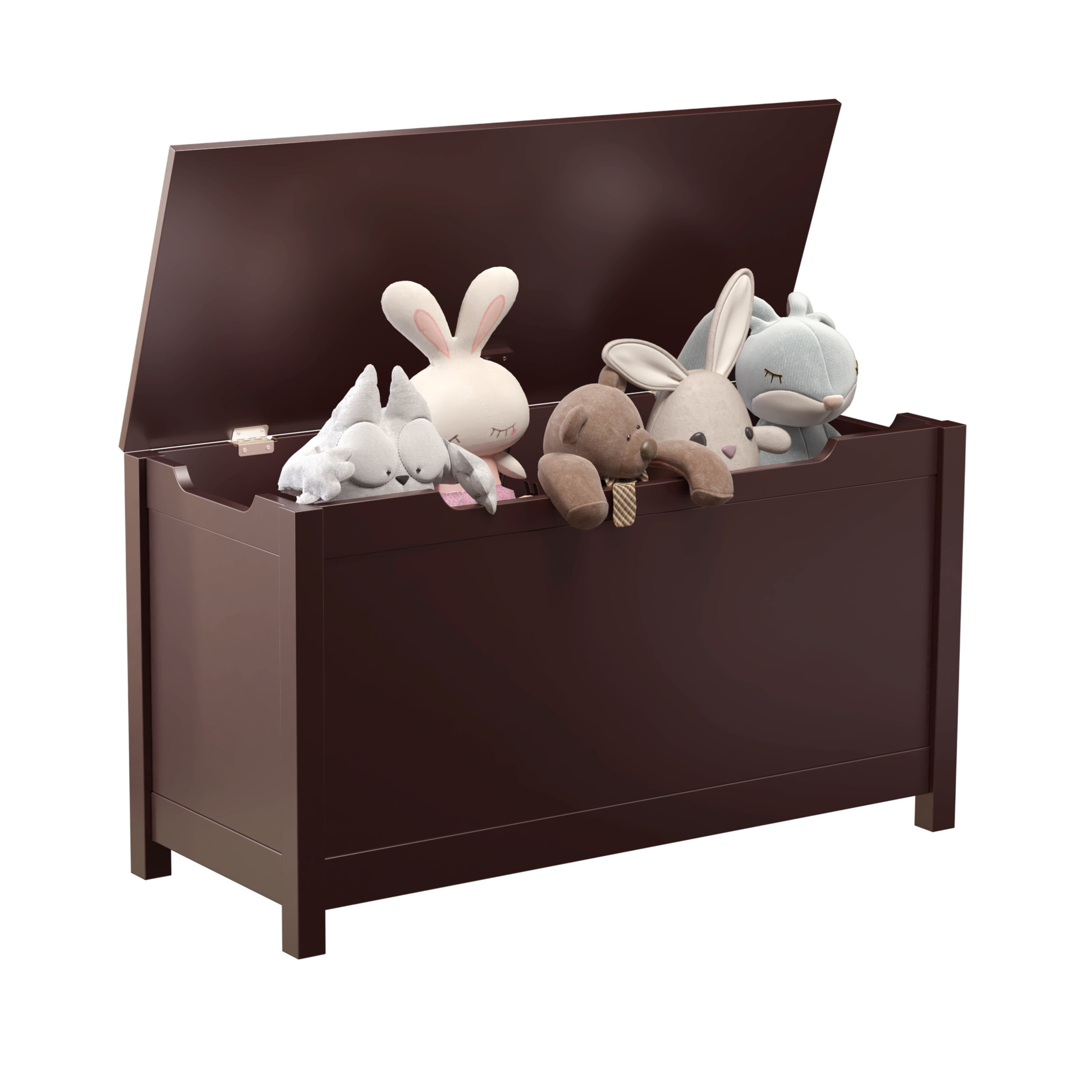 Noble House Thalhill 31.5" Kids Wooden Toy Box, Safety Hinged Lid Storage Chest Bench, Toy Organizer Kid Room, Coffee