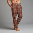 thumbnail image 4 of Wutalume Men's Drawstring Pocket Cuffed Casual Pants with Checkered Print, Comfortable Home Sleep Pants for Everyday Wear and Relaxation,Vermilion M, 4 of 7