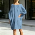 thumbnail image 4 of ChaoHeng Cotton Dress for Women Dresses for with Sleeves Batwing Solid Crew Neck Pocket Loose Tunic Summer Sky Blue L, 4 of 5