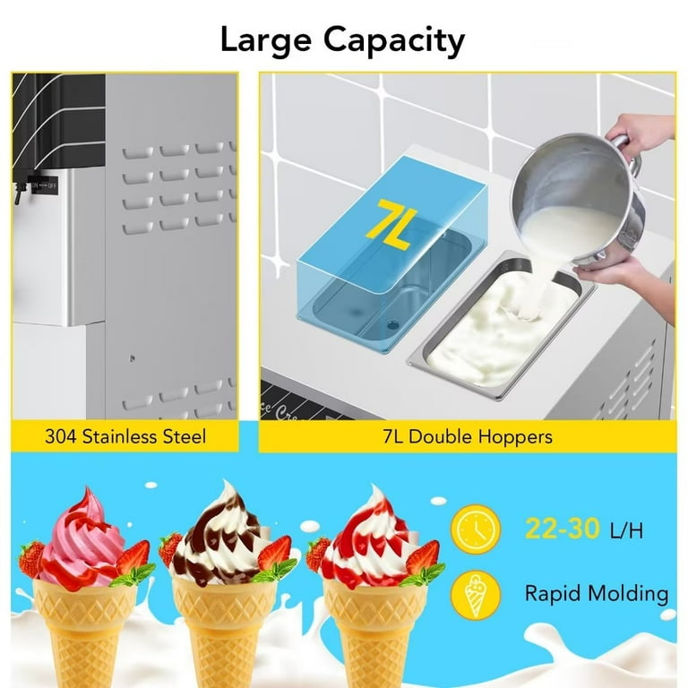 3 Flavor Soft Serve Ice Cream Maker Standing Commercial Ice Cream White