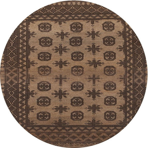 Ahgly Company Indoor Round Traditional Bakers Brown Southwestern Area Rugs, 3' Round