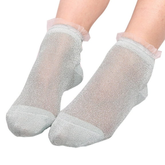 Baqcunre Socks for Women,Summer Women's Sheer Silky Glitter Ankle Socks - Transparent Short Stockings with Sparkle Green