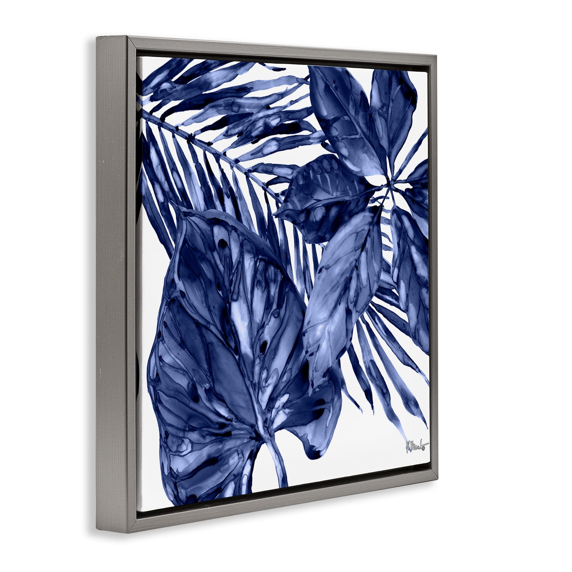 Stupell Industries Hued Plant Fronds Botanical & Floral Painting Gray Floater Framed Canvas Art Print Wall Art, 25 x 25
