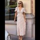 thumbnail image 5 of Vestido Bohemio Floral de Verano para Mujer, Informal, Cruzado, con Escote en V, Mangas con Volantes, Cinturón y Dobladillo Plisado. Rosa S, 5 of 10