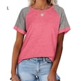 thumbnail image 2 of T-Shirt Femme à Manches Courtes, Col Rond, Ample, Blouse Décontractée, Rose, L, 2 of 6